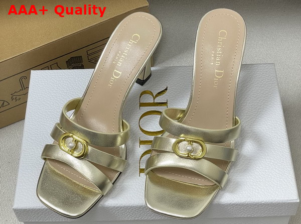 Dior Or 30m Heeled Slide in Gold Tone Laminated Calfskin Replica