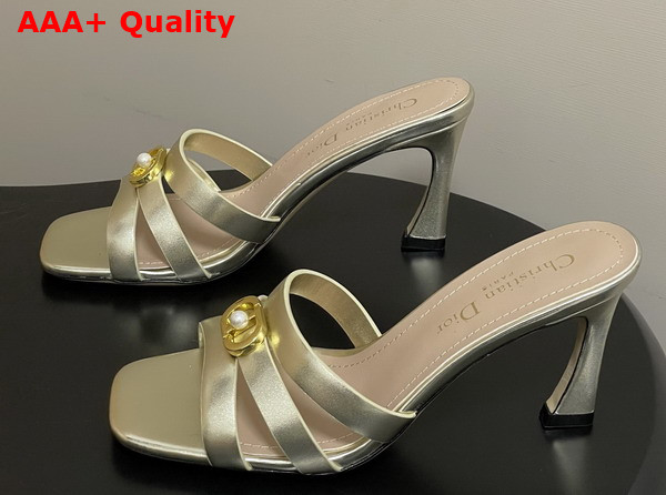 Dior Or 30m Heeled Slide in Gold Tone Laminated Calfskin Replica