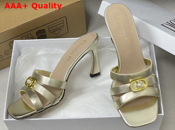 Dior Or 30m Heeled Slide in Gold Tone Laminated Calfskin Replica