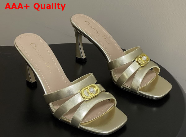 Dior Or 30m Heeled Slide in Gold Tone Laminated Calfskin Replica