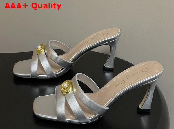 Dior Or 30m Heeled Slide in Silver Tone Laminated Calfskin Replica