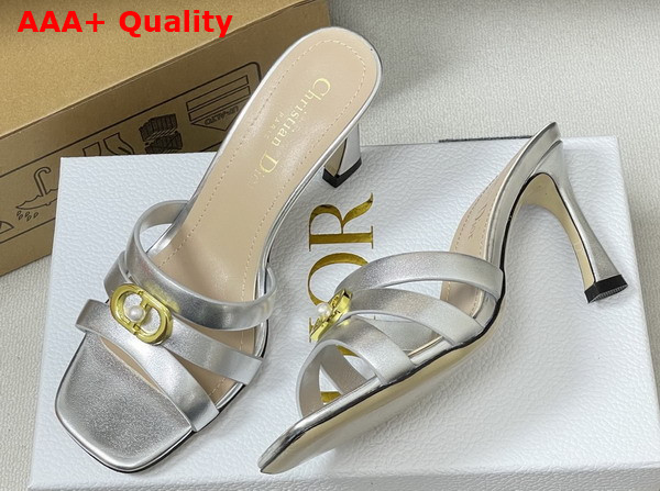 Dior Or 30m Heeled Slide in Silver Tone Laminated Calfskin Replica