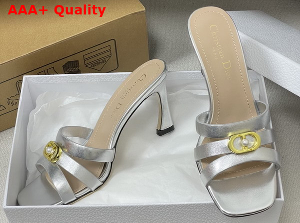 Dior Or 30m Heeled Slide in Silver Tone Laminated Calfskin Replica