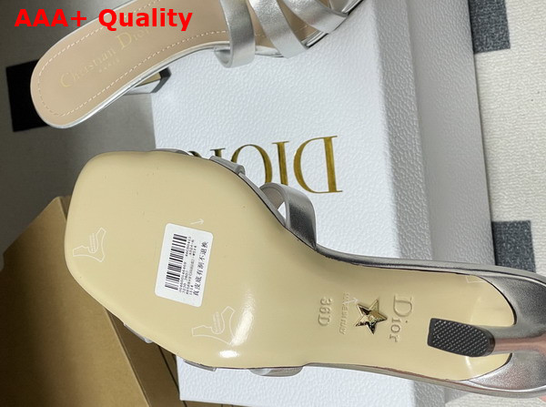 Dior Or 30m Heeled Slide in Silver Tone Laminated Calfskin Replica