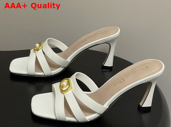 Dior Or 30m Heeled Slide in White Calfskin Replica