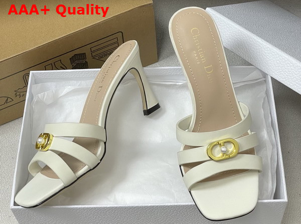Dior Or 30m Heeled Slide in White Calfskin Replica