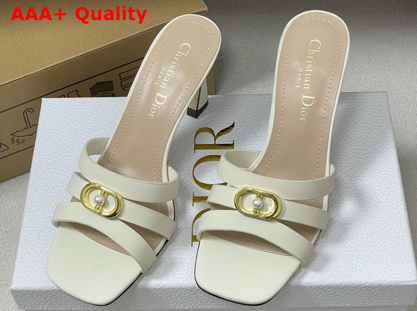 Dior Or 30m Heeled Slide in White Calfskin Replica