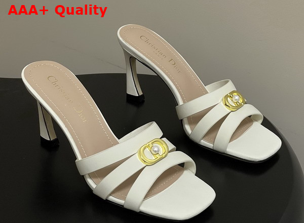 Dior Or 30m Heeled Slide in White Calfskin Replica