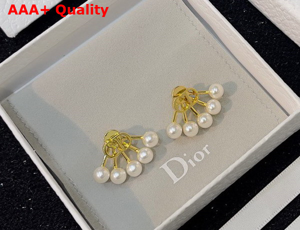 Dior Petit CD Earrings Gold Finish Metal and White Crystals with a White Resin Pearl Replica