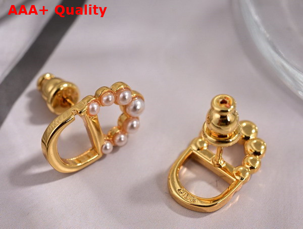 Dior Petit CD Mini Stud Earrings Gold Finish Metal and White Resin Pearls Replica