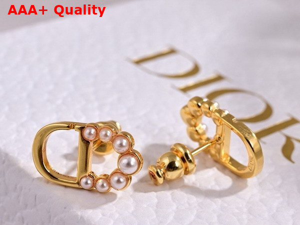 Dior Petit CD Mini Stud Earrings Gold Finish Metal and White Resin Pearls Replica