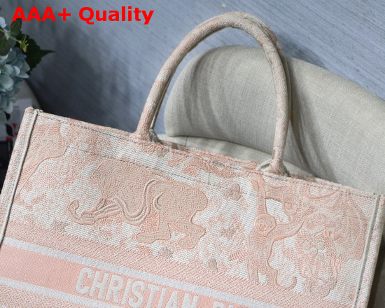 Dior Pink Multicolor Toile De Jouy Embroidered Dior Book Tote Replica