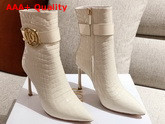 Dior Pointed Toe Ankle Boots in Beige Leather with Embossed Stone Details Replica