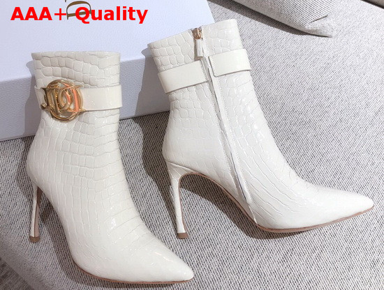 Dior Pointed Toe Ankle Boots in Beige Leather with Embossed Stone Details Replica