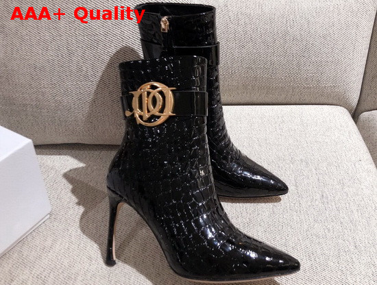 Dior Pointed Toe Ankle Boots in Black Leather with Embossed Stone Details Replica