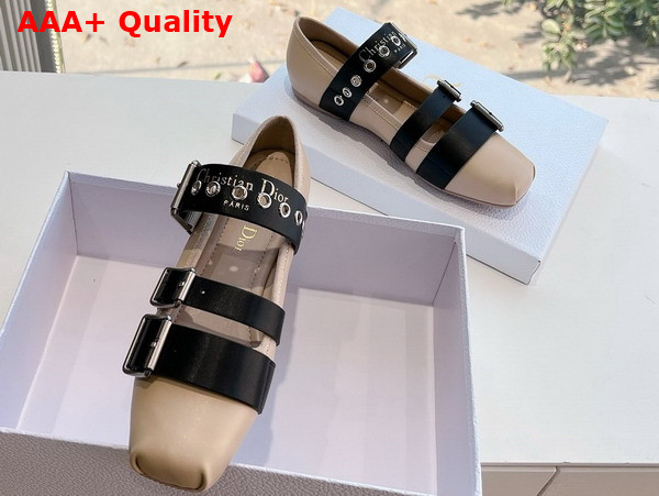 Dior Punk Ballet Flat Beige and Black Supple Calfskin Replica