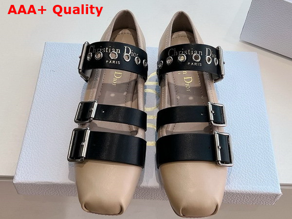 Dior Punk Ballet Flat Beige and Black Supple Calfskin Replica