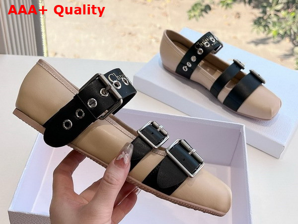 Dior Punk Ballet Flat Beige and Black Supple Calfskin Replica