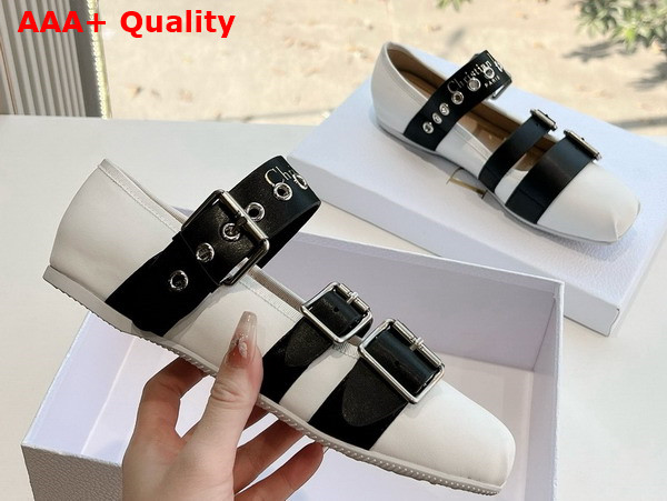 Dior Punk Ballet Flat White and Black Supple Calfskin Replica