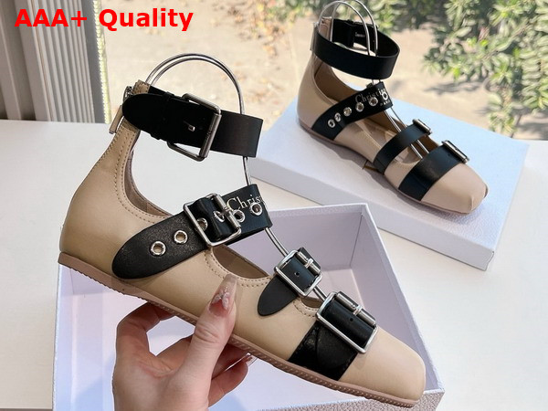 Dior Punk Ballet Flat in Beige and Black Supple Calfskin Replica