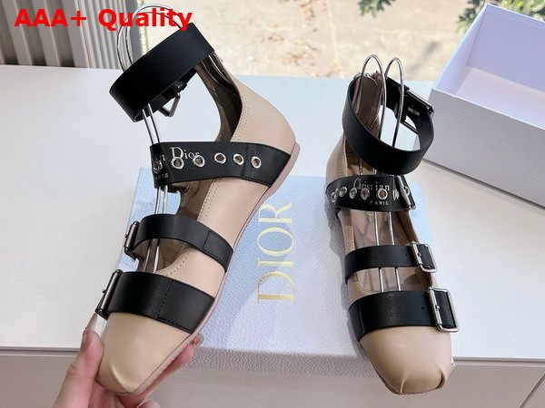 Dior Punk Ballet Flat in Beige and Black Supple Calfskin Replica
