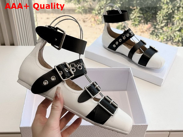 Dior Punk Ballet Flat in White and Black Supple Calfskin Replica