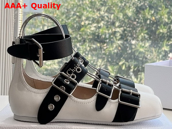 Dior Punk Ballet Flat in White and Black Supple Calfskin Replica