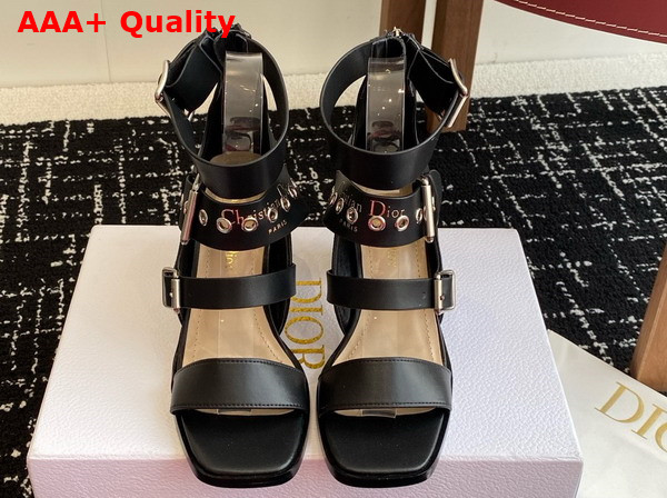 Dior Punk Heeled Sandal in Black Supple Calfskin Replica