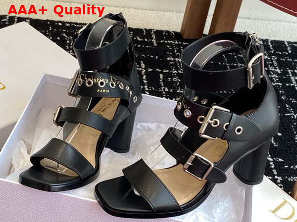 Dior Punk Heeled Sandal in Black Supple Calfskin Replica