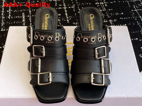 Dior Punk Heeled Slide in Black Calfskin Replica