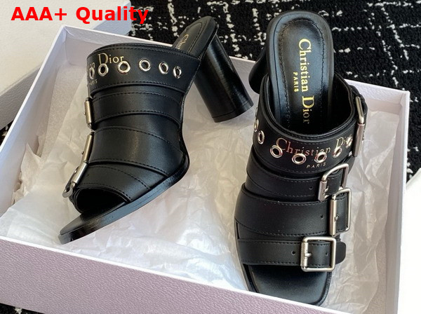 Dior Punk Heeled Slide in Black Calfskin Replica