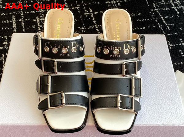 Dior Punk Heeled Slide in Black and White Calfskin Replica