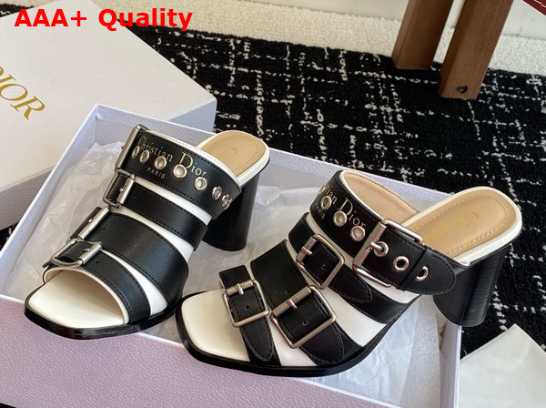 Dior Punk Heeled Slide in Black and White Calfskin Replica