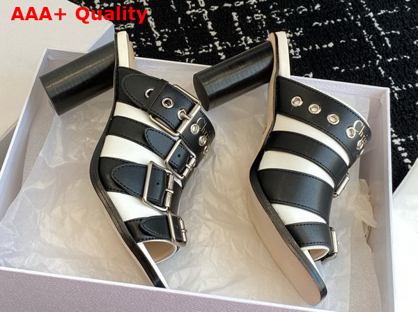 Dior Punk Heeled Slide in Black and White Calfskin Replica
