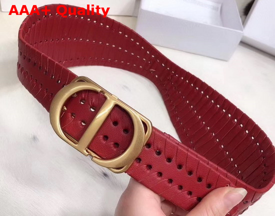 Dior Red 30 Montaigne Calfskin Belt with Threaded Edges Replica