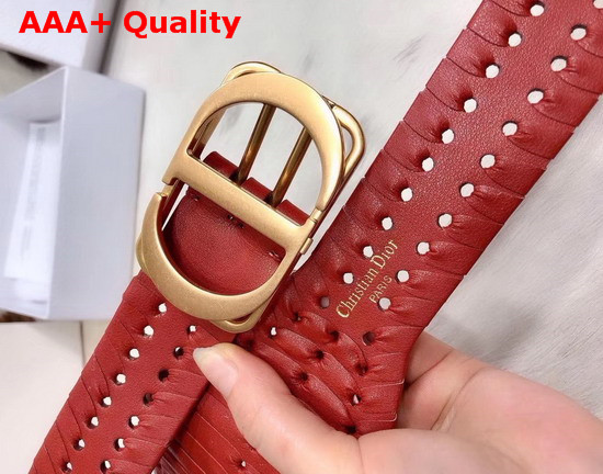 Dior Red 30 Montaigne Calfskin Belt with Threaded Edges Replica