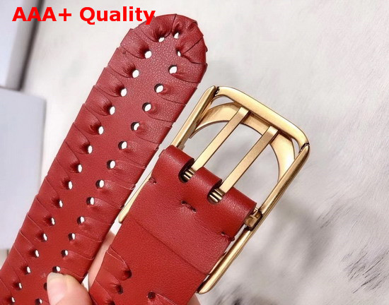 Dior Red 30 Montaigne Calfskin Belt with Threaded Edges Replica