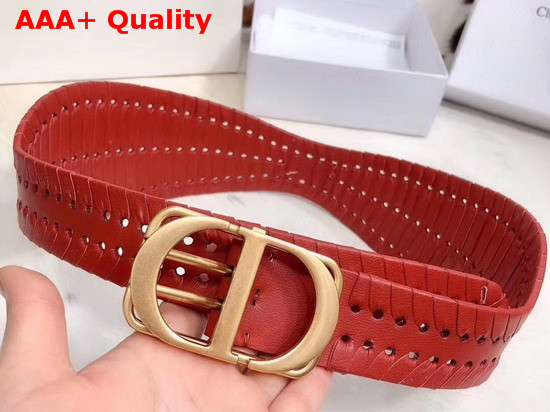 Dior Red 30 Montaigne Calfskin Belt with Threaded Edges Replica