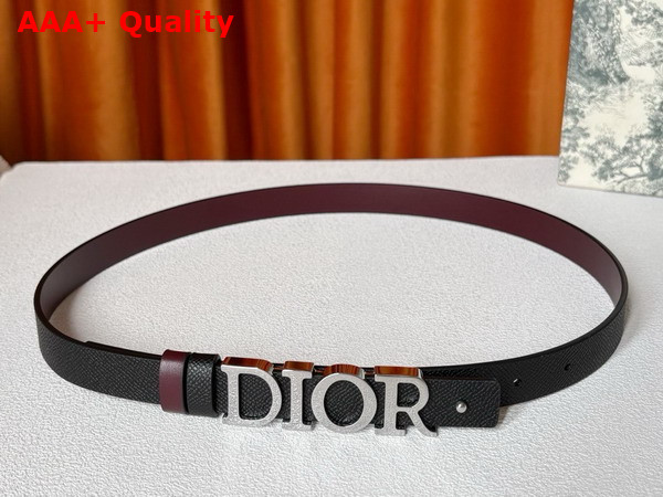Dior Reversible D Dream Belt Black Grained Calfskin and Burgundy Smooth Calfskin 20mm Replica