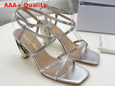 Dior Rhodes Heeled Sandal Silver Tone Laminated Lambskin Replica