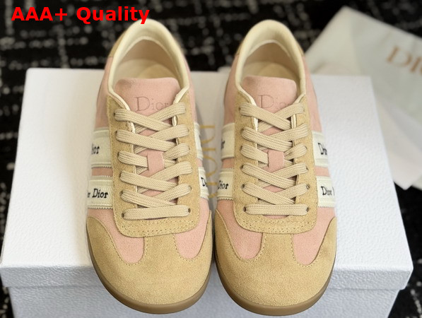 Dior Ribbon Sneaker in Pink and Beige Suede Calfskin Replica