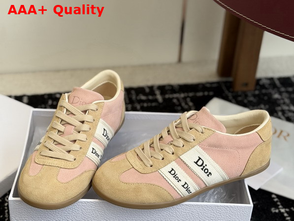 Dior Ribbon Sneaker in Pink and Beige Suede Calfskin Replica
