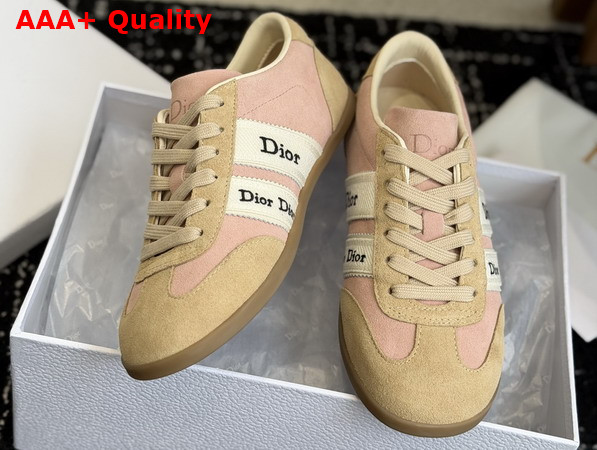 Dior Ribbon Sneaker in Pink and Beige Suede Calfskin Replica