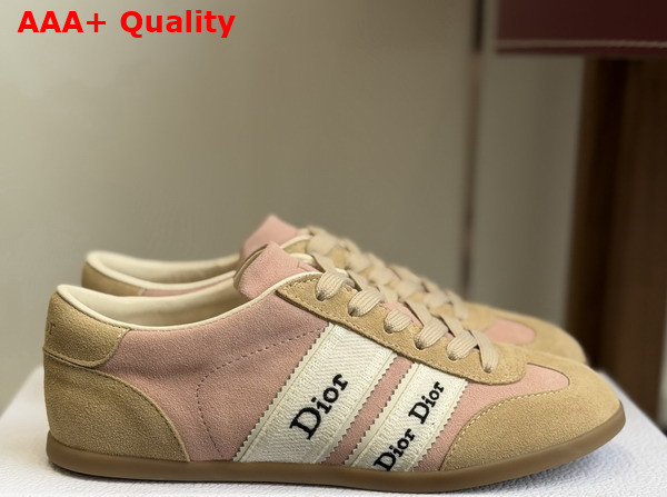 Dior Ribbon Sneaker in Pink and Beige Suede Calfskin Replica