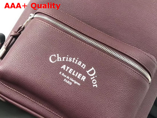 Dior Rider Rucksack in Burgundy Grained Calfskin with Christian Dior Atelier Print Replica