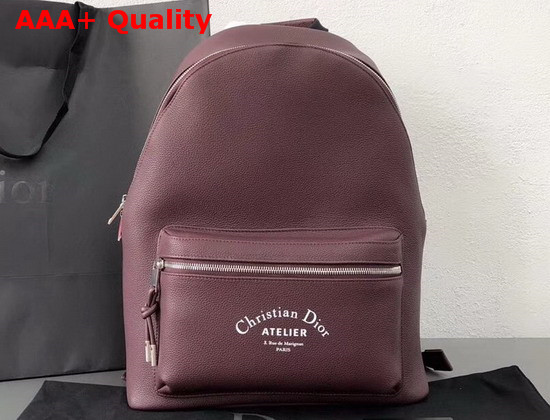 Dior Rider Rucksack in Burgundy Grained Calfskin with Christian Dior Atelier Print Replica