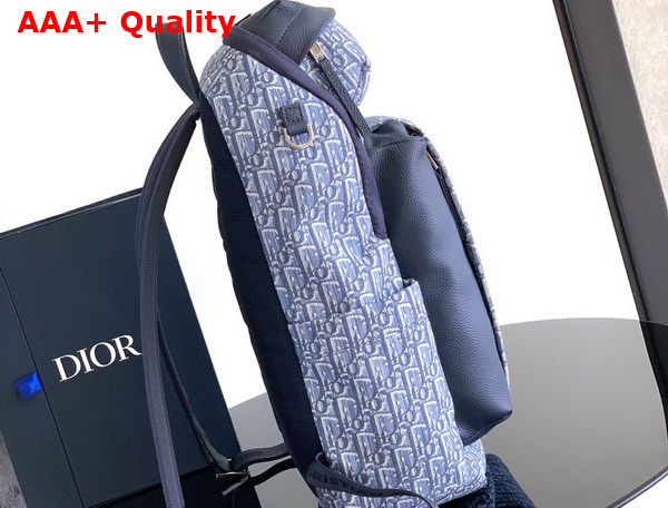 Dior Rider Soft Zipped Backpack in Blue Dior Oblique Jacquard and Blue Grained Calfskin Replica