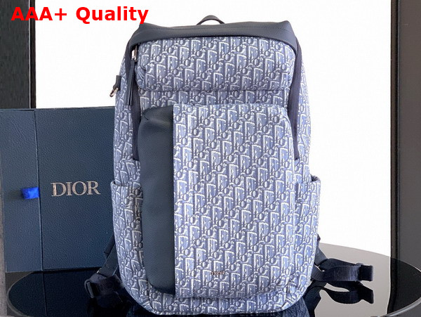 Dior Rider Soft Zipped Backpack in Blue Dior Oblique Jacquard and Blue Grained Calfskin Replica