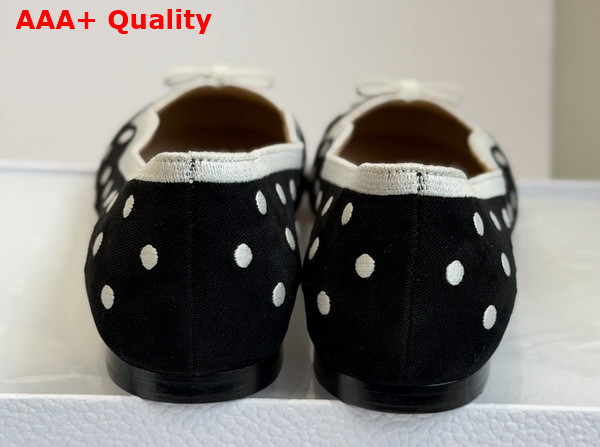 Dior Romance Ballet Flat in Black Cotton Embroidered with White PolkaDior Motif Replica