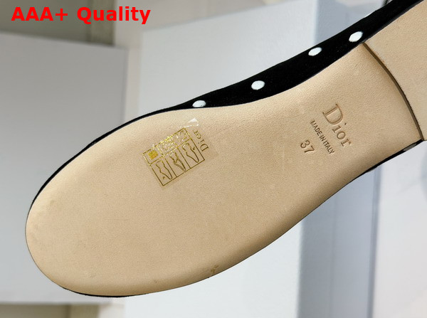 Dior Romance Ballet Flat in Black Cotton Embroidered with White PolkaDior Motif Replica
